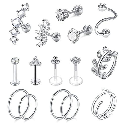 Piercing tragus sans douleur pour dormir avec fermeture à dos plat 16g 20g