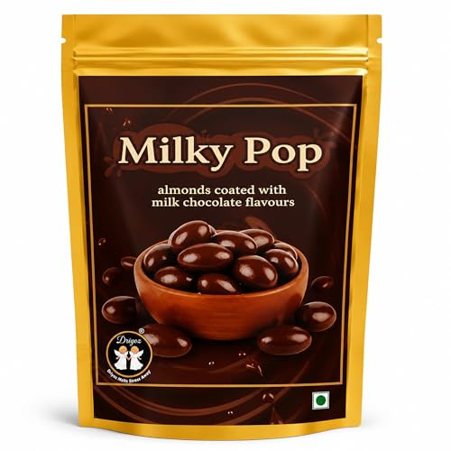 Image of DRIYOZ Milky Pop Milk Chocolate Coated Almonds 250g | Crunchy Roasted Badam with Creamy Chocolate Flavour Coating | Premium Sweet Nut Snack for Gifting, Parties, Travel & Daily Cravings