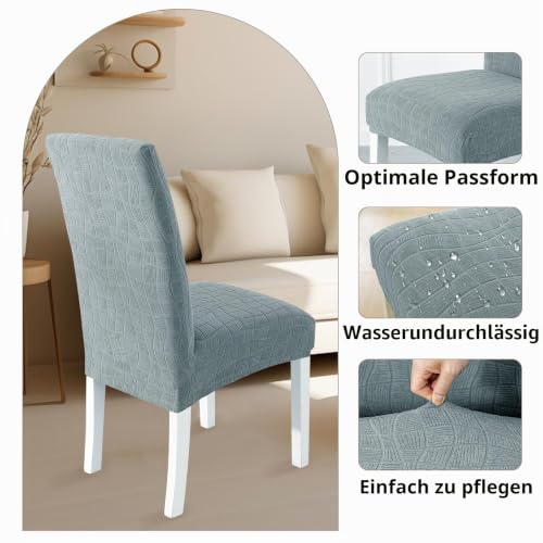 Ystyle Stretch Stuhlhussen 6er Set, Stuhlbezug Elastischer, Grau Blau – Ansicht 6
