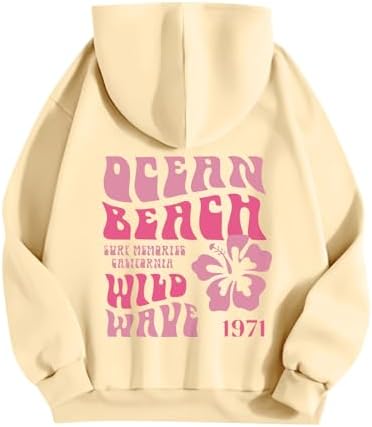 Women's Pink Palm Puff Hoodie Floral Letter Print Cute Sweatshirts Oversized Sweet Hoodie Y2K Hoodies For Teen Girls