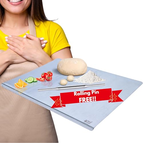 Image of XL Stainless Steel Countertop Cutting Board 600x475 mm | Extra Large Kitchen Top Rust-Free Metal Chopping Board | Vegetable Meat Fish Fruit Food Prep Chef Board | Chapati Rolling Surface