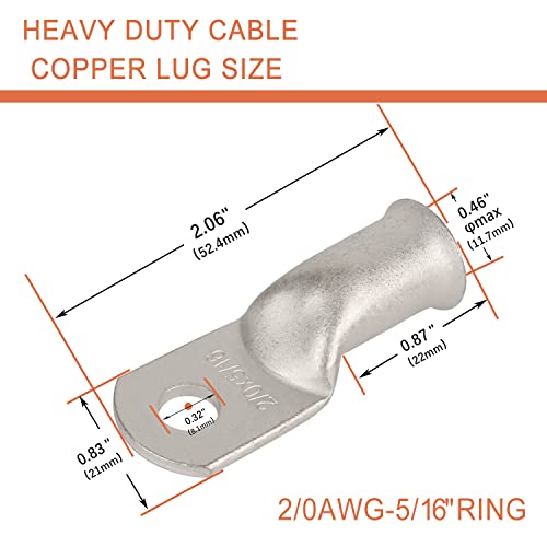 Cosses de câble de batterie 2/0 AWG avec œillet 7,9mm en cuivre étamé pour connecteur marin - 3