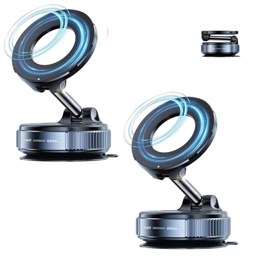 Image of PLAYPULSE (1 Year Warranty) 2-Pack 2025 Upgraded Magnetic Mobile Stand - Foldable Vacuum Suction Phone Holder for Gym, Mirror, Bathroom, Smooth Surfaces - Universal Smartphone Compatibility