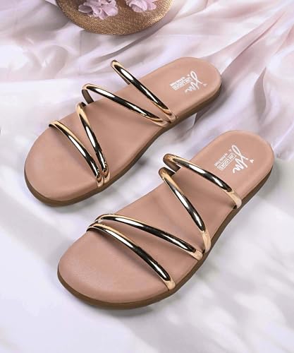 Image of JM LOOKS Women Minimalist Multi Strap Flat Sandals Daily Wear Comfort Open Toe Slip On Slides