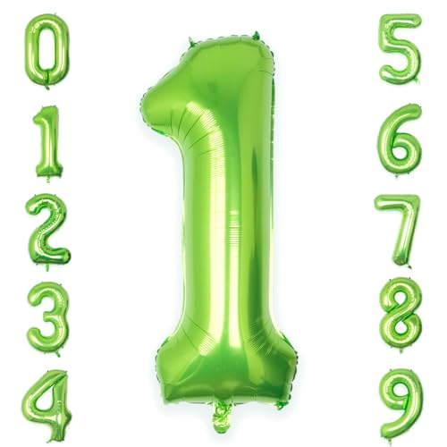 Image of 40 Inch Green Number 1 Balloon Lime Big Large Helium Number 0-9 | Giant Digital 1st Foil Mylar Party Balloon for Birthday Party Anniversary Graduation Decorations