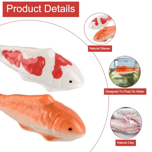 Image of Ceramic Floating Fish Set, 2Pack Realistic Goldfish & Koi Figurines for Aquariums, Tea Pet Adornments, Fairy Garden Accents, and Pond or Desktop Decorations.