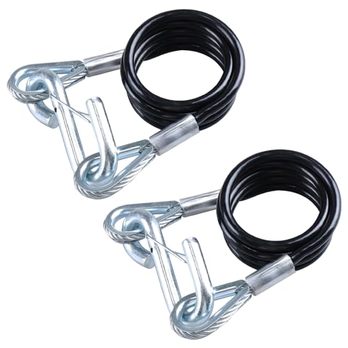 Stegewop Trailer Safety Cables 43-7/8 Galvanized Steel 3500 lbs Capacity Trailer Safety Chains with Hooks 1/4 Cable & 3/8 S Hooks Pack of 2 Black