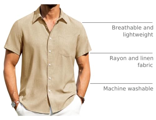 Image of Alimens & Gentle Mens Linen Shirts Short Sleeve Button Down Shirts Wrinkle Free Casual Vacation Beach Summer Tops