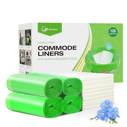 Commode Liners with Absorbent Pads - 120 Bedside Commode Liners & Pads,Medical Grade Pack Commode Liners,Adult Potty Chair Liners Bedside Commode Liners Disposable,Universal Fit All Standard