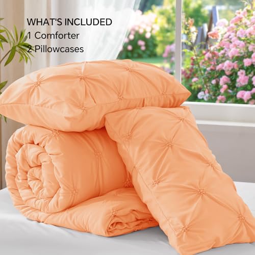 Image of BEDELITE King Comforter Set Apricot,Lightweight & Soft Comforter | Pintuck Boho Bedding, Warm & Cute Bed Set for All Season,With 2 Pillowcases