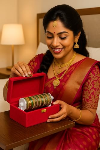 Image of DigiRake Bangle Organizer Box - Travel Friendly Jewellery Case for Women, Red Velvet Bangle Storage for Women & Bridal Gifting