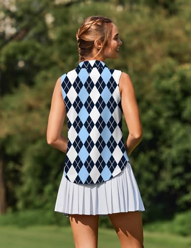 Image of PINSPARK Women Golf Shirts Sleeveless UPF 50+ Tennis Polo V-Neck Quick Dry Athletic T Shirt 1 /4 Zip Collar Workout Tank Top