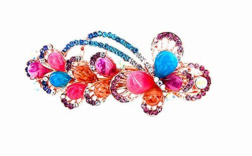 Yeshan Lady lovely Jewelry Rhinestone Crystal beaded Butterfly Design Alloy Hair Barrettes Clips,Multicolors