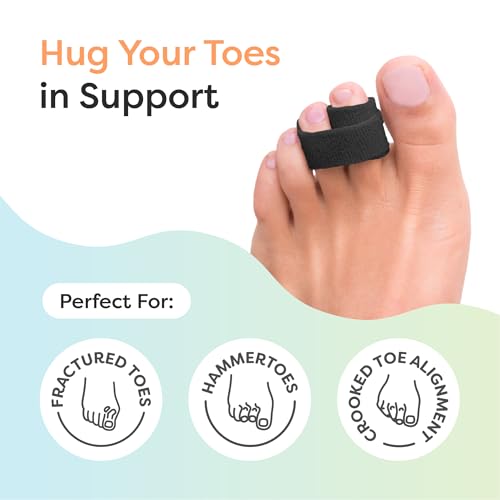 Image of ZenToes Hammer Toe Corrector for Women & Men - Reusable Fabric Buddy Wraps for Broken Toes - Cushioned Toe Splint for Protection & Recovery & Hammertoe Straightener - 4 Count (OSFM, Black)
