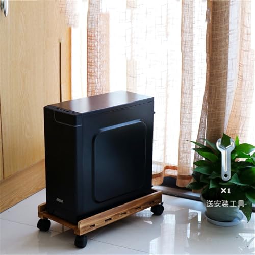 Soporte de CPU móvil de madera con ruedas, base para torre con disipación de calor y ruedas giratorias Natural miniatura 6