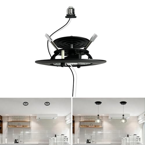 Image of Soliseed 5 /6 inch Recessed Can Light Conversion Kit to Pendant, Black,1 Pack | Instant Recessed Converter for Pendant Lighting, No Tools Needed, Fan compatible, E26 Socket for Kitchen, Island & Bedroom