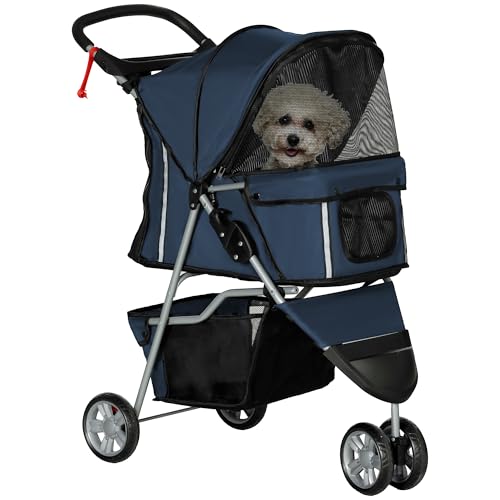 PawHut Poussette buggy pliable animaux, chariot pliant chien chat, porte-gobelet panier de...