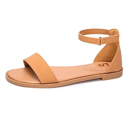 Image of LM Women's Flat Sandals Open Toe One Band Ankle Strap Sandals Casual Summer Flat Sandals