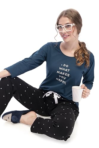 Image of LOTIK Women Cotton Heart Print Top & Payjama Full Sleeve Night Suit Set