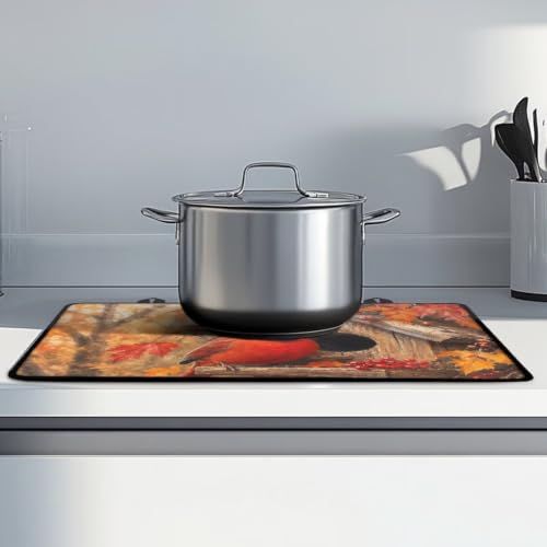 Image of Induction Stove Top Cover Protector Dustproof Flat Top Stove Cover Mat Universal Stove Top Cover for Electric Cooktop Fall Season Kitchen Decor, 29 x 21 Inch, Cardinal Leaf Berry Print
