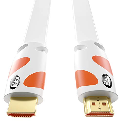 Flat HDMI Cable 40 Feet Postta 4K HDMI2.0 Cable Support 4K(2160P),3D,1080P,Ethernet,Audio Return(White-Orange)