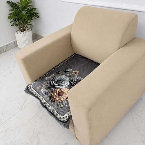 Image of Homerz 'Brooklyn Series' Premium Sofa Cover | Quilted Floral Design | Non-Slip Washable Sofa Protector | Soft Anti Slip Fabric (Grey, 1 Seater, Only Seat Cover)