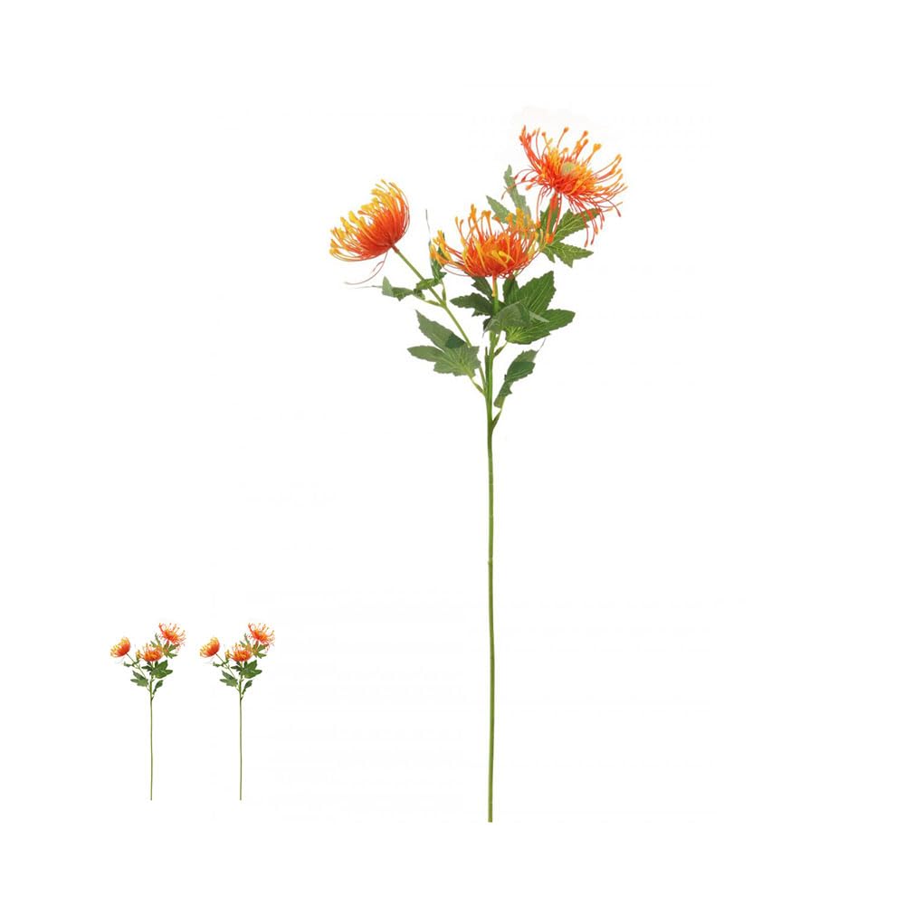 Floristrywarehouse Orange Artificial Protea Flower Stem With Leaves 65Cm/25In Tall Pack Of 3