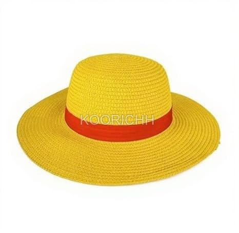 Image of One Piece Luffy Straw Hat Replica | Monkey D. Luffy Anime Cosplay Hat | Premium Yellow Pirate Cap with Red Band | Anime Collectible Accessory for Fans, Costume Party & Gift