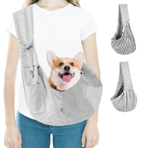 Hundetragetasche Welpen,Hunde Tragetasche Hundetasche für Kleine Hunde 7.5kg,mit Sicherheitsschnalle,Grau Verstellbar Wendbarer Transporttasche für Outdoor-Gehen, Reisen, Einkaufen