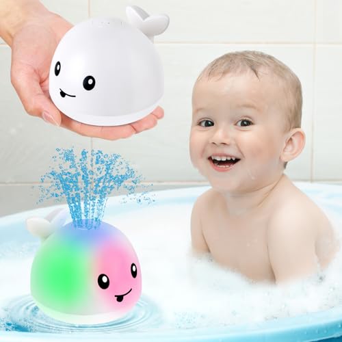 Image of Gigilli Baby Bath Toys, Bath Toys for Kids Ages 1-3, 1 2 3 Year Boy Girl Valentines Gifts for Babies 6-12-18 Months, Light Up Whale Bath Toy Sprinkler Toddler Birthday Bathtub Fountain Pool Water Toy