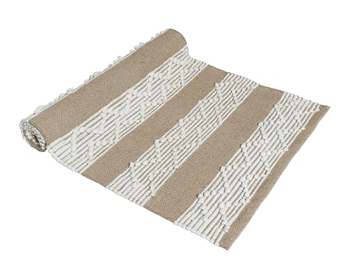Image of Hand Woven 100% Natural Cotton Export Quality Designer Rug,Carpet, Bed Side Runner for Bedroom,Living Room, Size-2x5 feet (Beige & White)