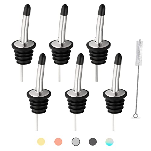 Xuduvay 6 vertedores de botellas de acero inoxidable para bebidas espirituosas, apto para casi todas las botellas, aceite, vino y más – Vertedor cónico y dosificador con junta de goma para botellas,