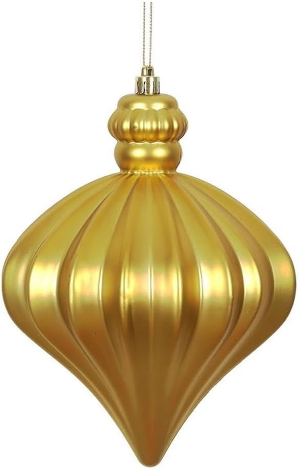 Vickerman 6" Onion Drop Christmas Ornaments in Matte Gold (Set of 4)