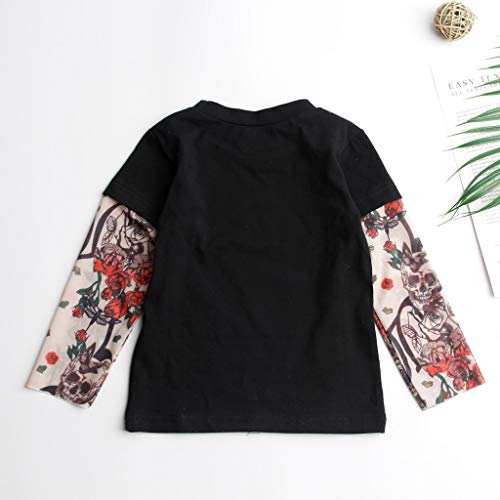 Boys Tops,Toddler Baby Boys T-Shirt with Mesh Tattoo Printed Sleeve Floral Tee Tops,Kids Summer Clothes (Black,12-18 M) - Thumbnail 6