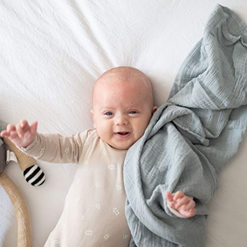 Image of Ely's & Co. Cotton Muslin Swaddle Blanket 2-Pack for Baby Boy - 100% Cotton Muslin Extra-Large Swaddle Blankets (47 inch x 47 inch) Misty Blue, Solid & Dottie Design