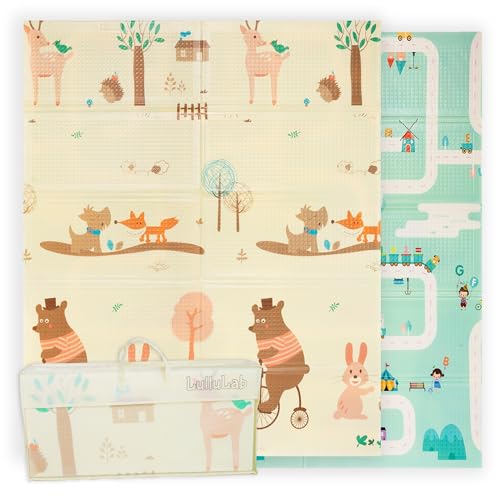 LulluLab Tappeto Gioco Bambini Neonati Pieghevole, reversibile, impermeabile. 180 x 150 x 1. in Schiuma Per Bimbi. Per la Camera del Bambino o della Bambina.