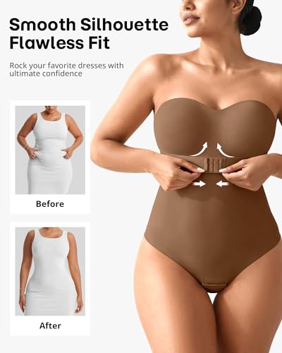 Image of Shapewear Bodysuit Tummy Control Strapless Bra Shapewear for Women Strapless Faja Body Shaper Thong Light Shapewear