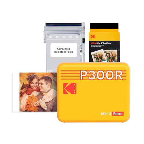 KODAK - Mini 3 Retro 4PASS, stampante per foto portatile (7,6 x 7,6 cm), confezione con 68 fogli,...