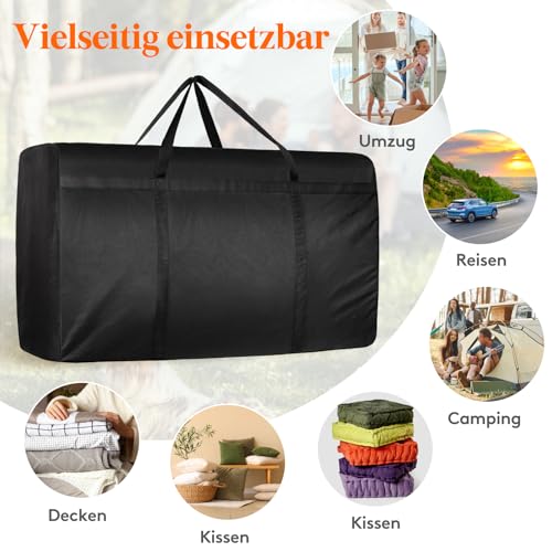 Lifewit 180L Umzugstasche aus 600D Oxford-Stoff, Große Aufbewahrungstasche mit Verstärkten Griffen für Kleidung, Bettwäsche, Decken – Schwarz, 100 x 55 x 33 cm