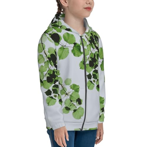 Watercolor Green Leaves Kid Hoodies Boys Zip Up Sweatshirts Girls Pullover with Pocket4