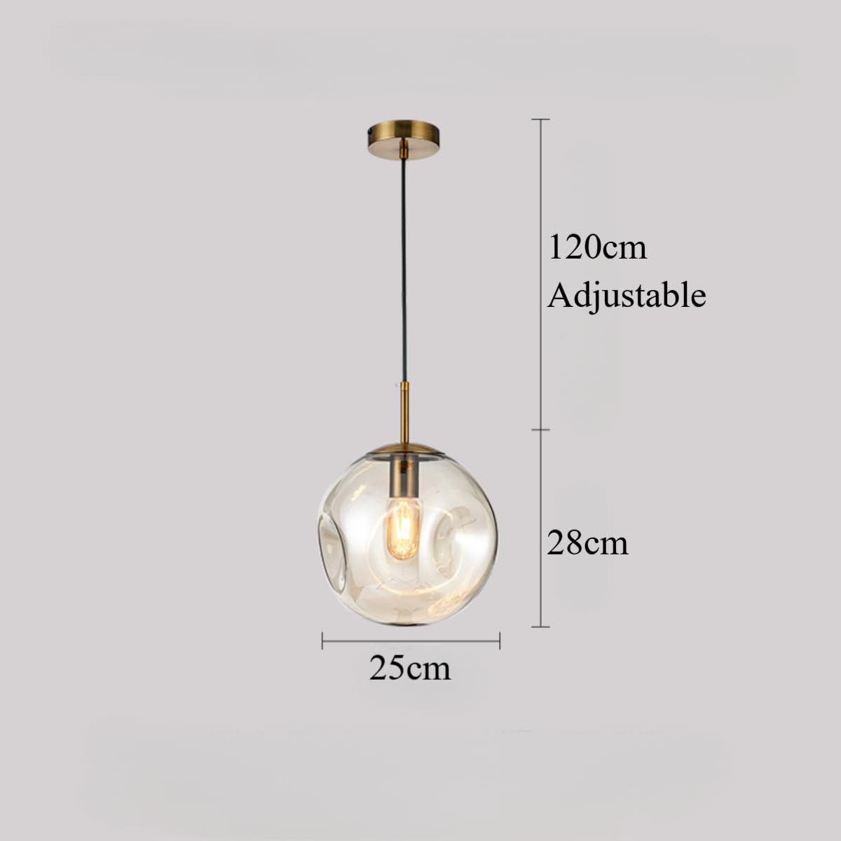sphärische Glaskugel-Pendelleuchte, goldene Basis und hängende Glaskugel-Deckenleuchte (Bernstein, 25cm)