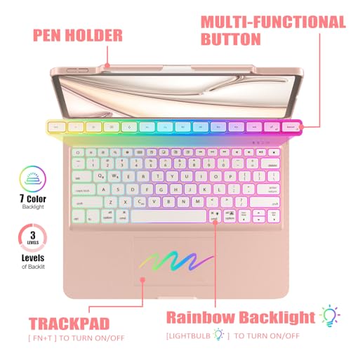 Image of for iPad pro 13 Case with Keyboard(M5 /M4, 2025 /2024)&iPad Air 13 inch case(M3, 2025 /M2, 2024) &iPad Pro 12.9 (6th /5th /4th /3rd Gen),Trackpad,Rainbow Backlit- Light Pink