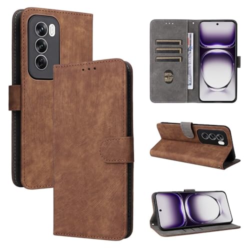 Étui pour Oppo Reno 14F 5G en cuir rétro marron avec finitions soignées et clapet vintage