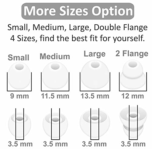 Image of 8 Pairs Powerbeats Pro Ear Tips Buds, 4 Size Replacement Soft Flexible Fit in Case Noise Reduce Silicone Rubber Earbuds Eartips Wing Skin Accessories Compatible with Beats Flex /BeatsX - White