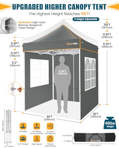 Image of HOTEEL 6.6x6.6 Heavy Duty Pop Up Canopy Tent for Parties Event Wedding Commercial Instant Canopy with Carry Bag, Party Tent Waterproof UV 50+&Windproof, Upgraded Thick Hexagonal Legs, Gray