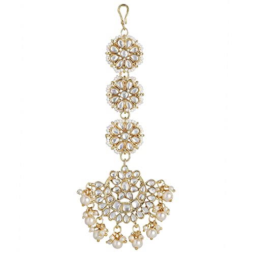 Maang Tikka para bodas y eventos especiales con pedrería Kundan mate 5
