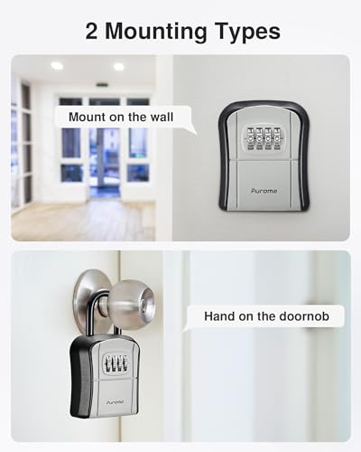 Puroma Key Lock Box, Portable Combination Lockbox Wall-Mounted Key Storage Box for House Keys, Resettable Code Safe Security Lock Box for Home, Office, Apartment Spare Key Storage (1 Pack, Gray) - Image 4