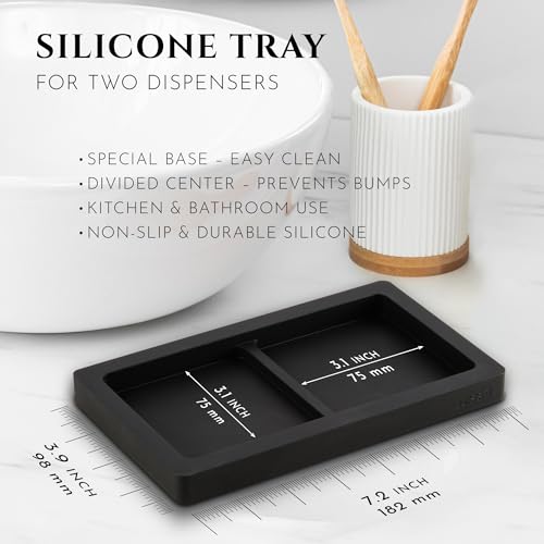 Countertop and Vanity Tray - Small Silicone Tray for Soap Dispenser Bottles, Bathroom Trays, Dish Soap Holder for Kitchen Counter, Sponge Holder for Kitchen Sink Caddy Organizer (Black) - image 2