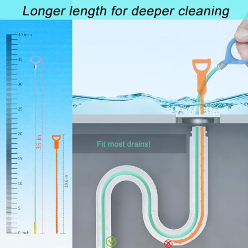 35 Inch Drain Snake Hair Drain Clog Remover Tool, Anti-Break Steel Sink Snake Drain Hair Removal Tool, Long Flexible Drain Cleaner Tool for Bathroom Sink, Tub, Shower, Pipe Drain(3 Pack) - Image 3