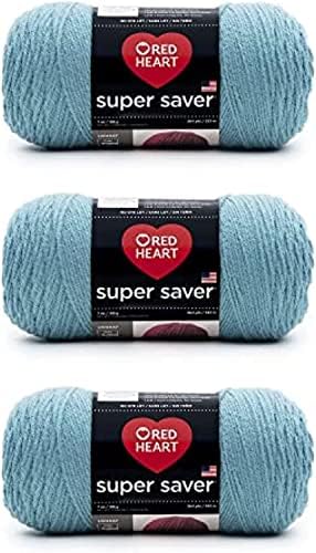 Red Heart Super Saver Country Blue Yarn - 3 Pack of 198g/7oz - Acrylic - 4 Medium (Worsted) - 364 Yards - Knitting/Crochet